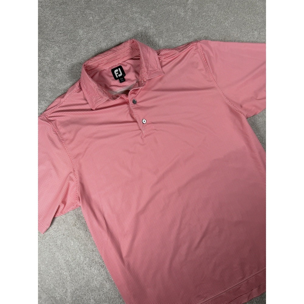FootJoy Golf Polo Shirt Mens L Pink Performance Stretch Micro Houndstooth Aop